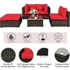 Tangkula 5-Piece Rattan Sectional Sofa Set: Modular Outdoor Patio Furniture with Red Cushions 12 Tangkula 5-Piece Rattan Sectional Sofa Set: Modular Outdoor Patio Furniture with Red Cushions -Tangkula Shop GUEST 0fbaed50 7810 4293 9408 1a4d46588e3a