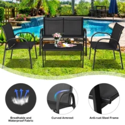 Tangkula 4PCS Furniture Set Chairs And Coffee Table Patio Garden Black -Tangkula Shop GUEST 0fcdb2cc 816b 4ca7 9a47 9325b9f045c0