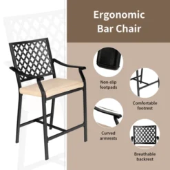 Tangkula 3 Piece Patio Bar Bistro Set, Outdoor Bar Height Stool & Table Ergonomic Seat W/ Comfortable Cushion Reinforced Steel Structure -Tangkula Shop GUEST 0feeaa5b 6061 492c ba6e e8f345f647c3