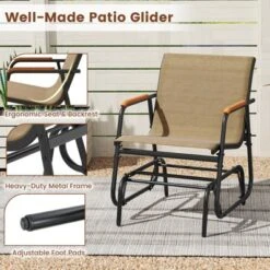 Tangkula Patio Glider Chair W/ Curved Teak Armrests & Breathable Fabric Seat Outdoor -Tangkula Shop GUEST 0fef3367 8f35 451a 84ef 750fb07381f8