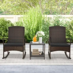 Tangkula 3 PCS Rocking Set Wicker Rocking Chairs W/ 2-Tier Coffee Table Patio Black 11 Tangkula 3 PCS Rocking Set Wicker Rocking Chairs W/ 2-Tier Coffee Table Patio Black -Tangkula Shop GUEST 100241a2 6dee 4fd0 bb28 581b499dd03f