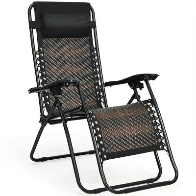 Tangkula Set of 2 Folding Zero Gravity Rattan Lounge Chairs with Headrests 4 Tangkula Set of 2 Folding Zero Gravity Rattan Lounge Chairs with Headrests - Image 4