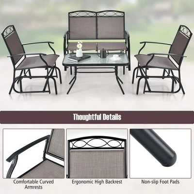 Tangkula 4PCS Outdoor Glider Chair & Table Set Patio Conversation Furniture Set 7 Tangkula 4PCS Outdoor Glider Chair & Table Set Patio Conversation Furniture Set - Image 7