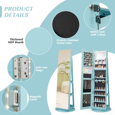 Tangkula 360° Rotating Mirrored Jewelry Cabinet Armoire 3 Color LED Modes Lockable 7 Tangkula 360° Rotating Mirrored Jewelry Cabinet Armoire 3 Color LED Modes Lockable - Image 7