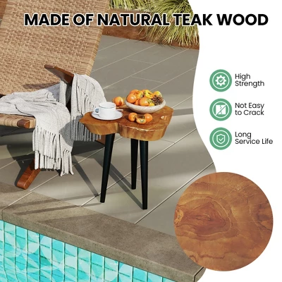 Tangkula Teak Wood End Table Solid Live Edge Outdoor Side Table W/ Irregular Tabletop 6 Tangkula Teak Wood End Table Solid Live Edge Outdoor Side Table W/ Irregular Tabletop - Image 6