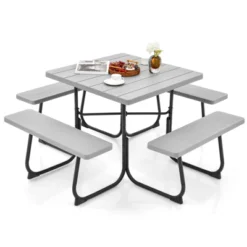 Tangkula 8-Person Square Outdoor Picnic Table Set with 4 Integrated Benches -Tangkula Shop GUEST 107d48a7 6b8d 4e12 a38c 057aa8c2edb3