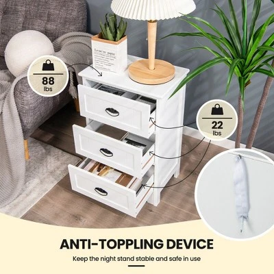 Tangkula End Table Nightstand Bedroom Storage W/ 3 Drawers & Wood Slide White 5 Tangkula End Table Nightstand Bedroom Storage W/ 3 Drawers & Wood Slide White - Image 5