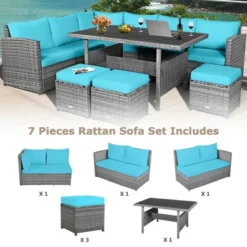 Tangkula 7-Piece Rattan Patio Sectional Sofa Set with Turquoise Cushions -Tangkula Shop GUEST 10a5070d e564 4b14 99ef 1a829174e276