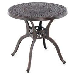 Tangkula 31.5" Cast Aluminum Table Round Dining Table W/ 2" Umbrella Hole Patio