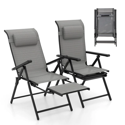 Tangkula Folding Patio Chairs Set Of 4 Lounge Chairs W/ 10-Level Adjustable Backrests 9 Tangkula Folding Patio Chairs Set Of 4 Lounge Chairs W/ 10-Level Adjustable Backrests - Image 9