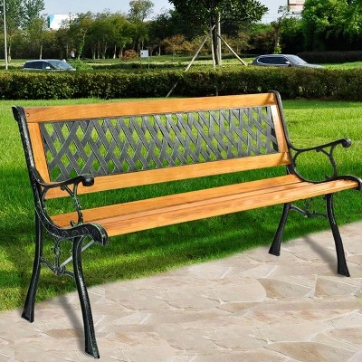 Tangkula Garden Metal Bench Porch Path Hardwood Chair For Patio Park Outdoor Deck 2 Tangkula Garden Metal Bench Porch Path Hardwood Chair For Patio Park Outdoor Deck - Image 2