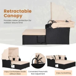 Tangkula Outdoor Wicker Lounge Daybed Hand-Woven PE Rattan Patio Loveseat Sofa Set With Retractable Canopy & 2 Side Tables With Soft Cushions Beige 14 Tangkula Outdoor Wicker Lounge Daybed Hand-Woven PE Rattan Patio Loveseat Sofa Set With Retractable Canopy & 2 Side Tables With Soft Cushions Beige -Tangkula Shop GUEST 11641b18 bbd5 49f1 b815 799fa3bdac73