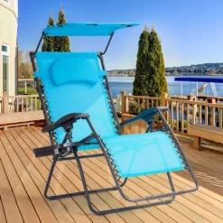 Tangkula Zero Gravity Reclining Lounge Chair with Sunshade & Side Tray - Blue