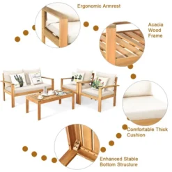 Tangkula 4PCS Patio Acacia Wood Conversation Furniture Set W/ Off White Cushions 9 Tangkula 4PCS Patio Acacia Wood Conversation Furniture Set W/ Off White Cushions -Tangkula Shop GUEST 118f2cae 63f1 45cf 9e05 284c69303485 1