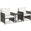 Tangkula Outdoor 3 Pieces Patio Rattan Chair & Coffee Table Set Furniture Set Backyard Poolside