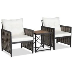 Tangkula Outdoor 3 Pieces Patio Rattan Chair & Coffee Table Set Furniture Set Backyard Poolside