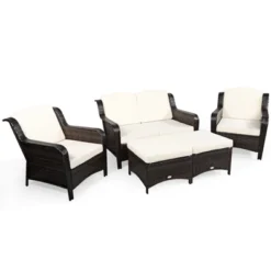 Tangkula 5 PCS Patio Rattan Sectional Sofa Set Outdoor Furniture Conversation Set Cushioned Loveseat Sofa Ottoman -Tangkula Shop GUEST 11e3608e 581c 4d5c 975c 4f75f5a69bc7