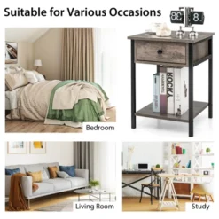 Tangkula Industrial End Side Table Nightstand With Drawer Shelf Rustic Grey Oak -Tangkula Shop GUEST 11e6a2ec 189c 4528 a9a3 878a14395390