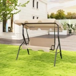 Tangkula 3-Person Outdoor Porch Swing with Adjustable Canopy & Cushions