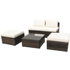 Tangkula 5-Piece Outdoor Rattan Wicker Sofa Set Lounge Chair With White Cushions 13 Tangkula 5-Piece Outdoor Rattan Wicker Sofa Set Lounge Chair With White Cushions -Tangkula Shop GUEST 12684781 abd7 4a7e 971f 675cc6d92433