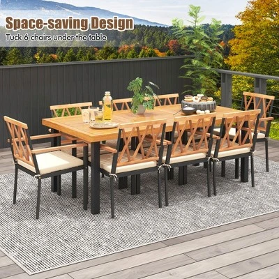 Tangkula 9 PCS Patio Dining Set Acacia Wood Table W/ Soft Cushions And 1.9" Umbrella Hole 2 Tangkula 9 PCS Patio Dining Set Acacia Wood Table W/ Soft Cushions And 1.9" Umbrella Hole - Image 2