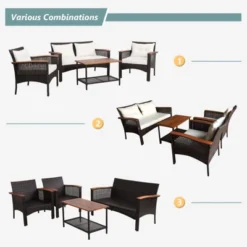 Tangkula 4PCS Rattan Patio Furniture Set Acacia Wood Outdoor Conversation Set W/ Cushions -Tangkula Shop GUEST 12fa9449 6600 408d b9c1 a4d69e83560f