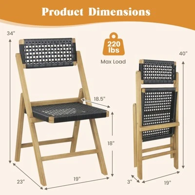 Tangkula 4PCS Folding Chairs W/ Woven Rope Seat & High Back Indonesia Teak Patio 4 Tangkula 4PCS Folding Chairs W/ Woven Rope Seat & High Back Indonesia Teak Patio - Image 4