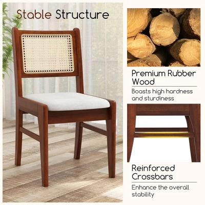 Tangkula 4PCS Rattan Dining Chairs Upholstered Kitchen Chairs W/ Rubber Wood Frame 6 Tangkula 4PCS Rattan Dining Chairs Upholstered Kitchen Chairs W/ Rubber Wood Frame - Image 6