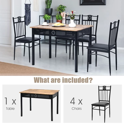 Tangkula 5 Piece Dining Set Wood Metal Table And Chairs Kitchen Furniture Black 4 Tangkula 5 Piece Dining Set Wood Metal Table And Chairs Kitchen Furniture Black - Image 4