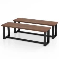 Tangkula Set Of 2 56.5"L Wood Dining Bench Metal Frame W/ Adjustable Footpads Entryway Coffee -Tangkula Shop GUEST 132b8132 2001 4f01 bad2 2d4251e8d3b2