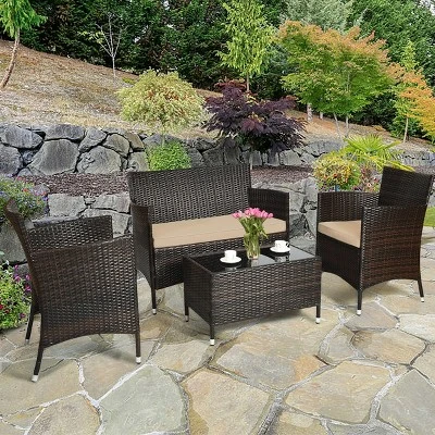 Tangkula 4-Piece Patio Rattan Wicker Conversation Furniture Set 2 Tangkula 4-Piece Patio Rattan Wicker Conversation Furniture Set - Image 2