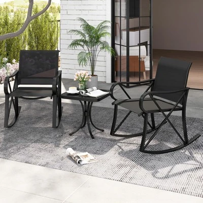 Tangkula 3 Piece Patio Rocking Set 2 Rocking Chairs W/ Tempered Glass Side Table 3 Tangkula 3 Piece Patio Rocking Set 2 Rocking Chairs W/ Tempered Glass Side Table - Image 3