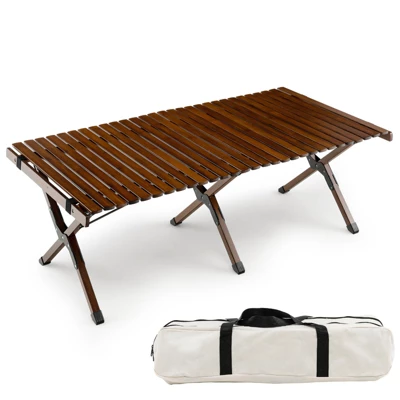 Tangkula Folding Wooden Camping Table Portable Picnic Table W/ Carry Bag Roll-up Bamboo Tabletop Outdoor Travel Camping Table Natural/Coffee 10 Tangkula Folding Wooden Camping Table Portable Picnic Table W/ Carry Bag Roll-up Bamboo Tabletop Outdoor Travel Camping Table Natural/Coffee - Image 10