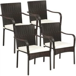 Tangkula 4 PCS Stackable Rattan Outdoor Dining Chairs with Waterproof Cushions -Tangkula Shop GUEST 13cb9da8 02a6 4dd8 9718 484d68388874