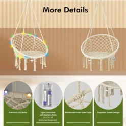 Tangkula Hammock Chair Macrame Swing, Patio Hanging Hammock Chair W/ LED Lights, Hanging Cotton Rope Hammock Swing Chair -Tangkula Shop GUEST 13e31f0c c53f 4705 b5c8 bb3a2a957875