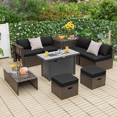 Tangkula 9-Piece Patio Sectional Set with 60,000 BTU Propane Fire Pit Table 2 Tangkula 9-Piece Patio Sectional Set with 60,000 BTU Propane Fire Pit Table - Image 2