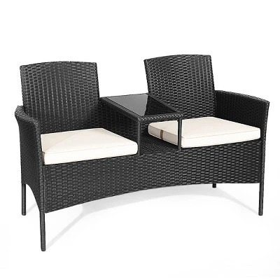 Tangkula Rattan Wicker Outdoor Conversation Loveseat with Built-in Table 3 Tangkula Rattan Wicker Outdoor Conversation Loveseat with Built-in Table - Image 3