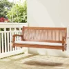 Tangkula 2-Seat Patio Hanging Wooden Porch Swing Bench with Soft Cushion