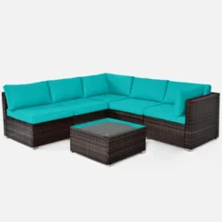 Tangkula 6PCS Wicker Patio Sectional Conversation Furniture Set With Coffee Table & Seat Cushions Navy/Black/Turquoise/Red 21 Tangkula 6PCS Wicker Patio Sectional Conversation Furniture Set With Coffee Table & Seat Cushions Navy/Black/Turquoise/Red -Tangkula Shop GUEST 14534e7f f122 4082 b749 4f3528ee38aa