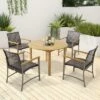 Tangkula Outdoor Rattan Chair Set Of 4 Patio PE Wicker Dining Chairs W/ Acacia Wood Armrests Balcony Poolside