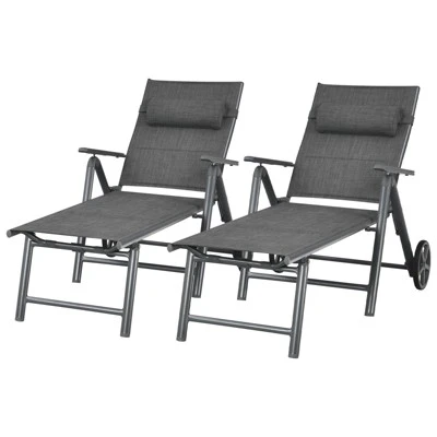 Tangkula 2 PCS Patio Chaise Lounge Chair Outdoor Reclining Chair W/Neck Pillow & Wheels Gray 6 Tangkula 2 PCS Patio Chaise Lounge Chair Outdoor Reclining Chair W/Neck Pillow & Wheels Gray - Image 6