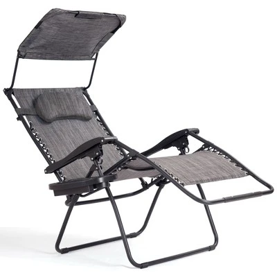 Tangkula Recling Zero Gravity Chair With Drink Tray & Sunshade, Gray 5 Tangkula Recling Zero Gravity Chair With Drink Tray & Sunshade, Gray - Image 5