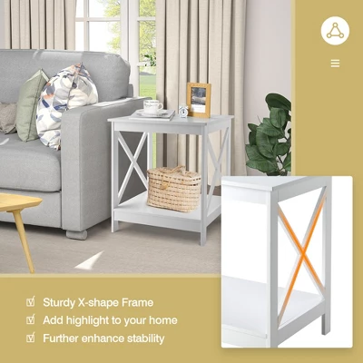 Tangkula Set Of 2 Accent End Table 2-Tier Sofa Side Table Nightstand W/ X-Shaped Frame White 7 Tangkula Set Of 2 Accent End Table 2-Tier Sofa Side Table Nightstand W/ X-Shaped Frame White - Image 7