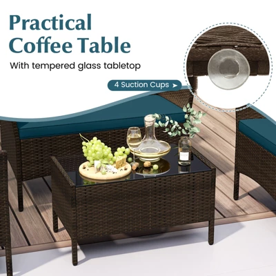 Tangkula Set Of 8 Furniture Set W/ Washable Cushions & Tempered Glass Coffee Table 2 Tangkula Set Of 8 Furniture Set W/ Washable Cushions & Tempered Glass Coffee Table - Image 2