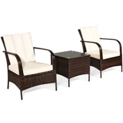 Tangkula 3-Piece Outdoor Rattan Conversation Set with Cushions and Coffee Table -Tangkula Shop GUEST 149f1022 4049 4fa2 b05c dfe0f3c6a6f8