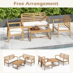 Tangkula 4 PCS Wood Patio Conversation Set Patio Furniture Set W/Seat Cushions Sturdy Acacia Wood Frame -Tangkula Shop GUEST 14c2a23c 1da0 4a61 933e 9b8b2afe0bc8
