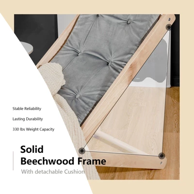 Tangkula Foldable Wood Beach Sling Chair with 3-Position Adjustable Recline - Grey 2 Tangkula Foldable Wood Beach Sling Chair with 3-Position Adjustable Recline - Grey - Image 2