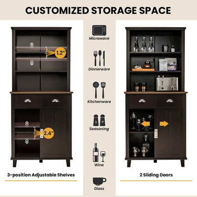 Tangkula Freestanding Buffet Hutch Kitchen Pantry Storage Cabinet W/ Sliding Doors 4 Tangkula Freestanding Buffet Hutch Kitchen Pantry Storage Cabinet W/ Sliding Doors - Image 4