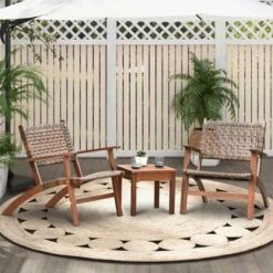 Tangkula 3 Pieces Outdoor Eucalyptus Wood Bistro Set Modern Hand-Woven PE Wicker Conversation Set -Tangkula Shop GUEST 153c197c f969 4792 b437 7bd8aff9c4d1