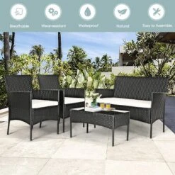 Tangkula 4-Piece Rattan Patio Conversation Set with Cushioned Sofa -Tangkula Shop GUEST 1556f48e ca22 4828 bf15 35869bcb4848